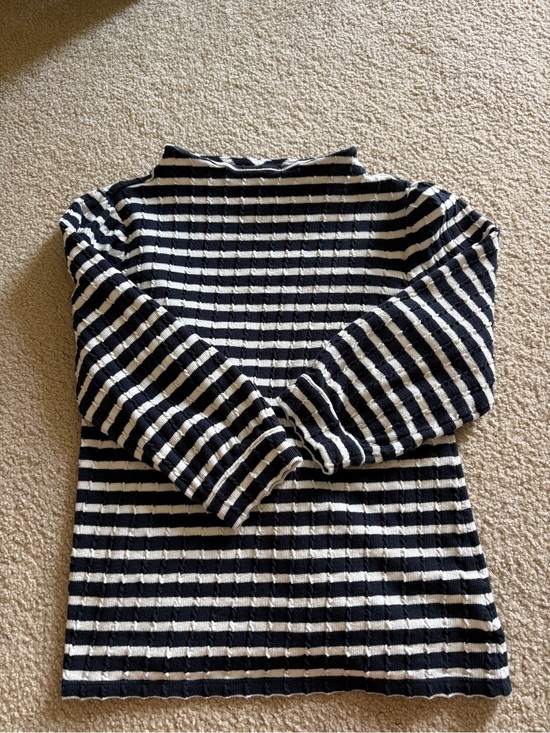 Talbots Tops - Striped Black and White Ribbed Knit Top Talbots Mockneck cotton blend XS